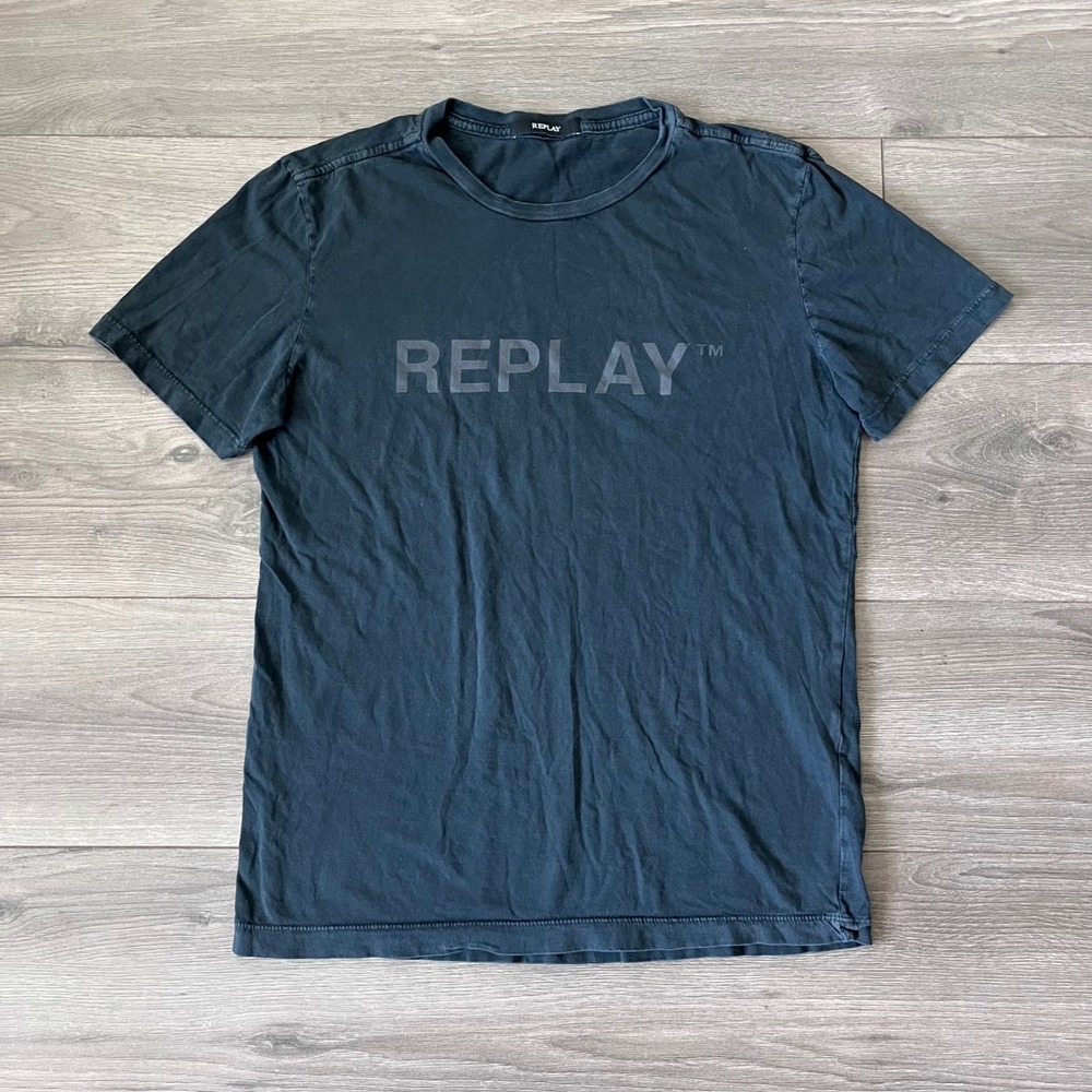Replay Mens Graphic Logo T-Shirt Short Sleeve Crew Neck Black Tee
